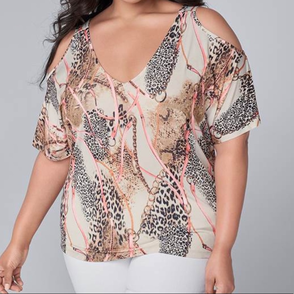 Plus Size cold shoulders Slit Detail Printed
Top Bran New size size 1X